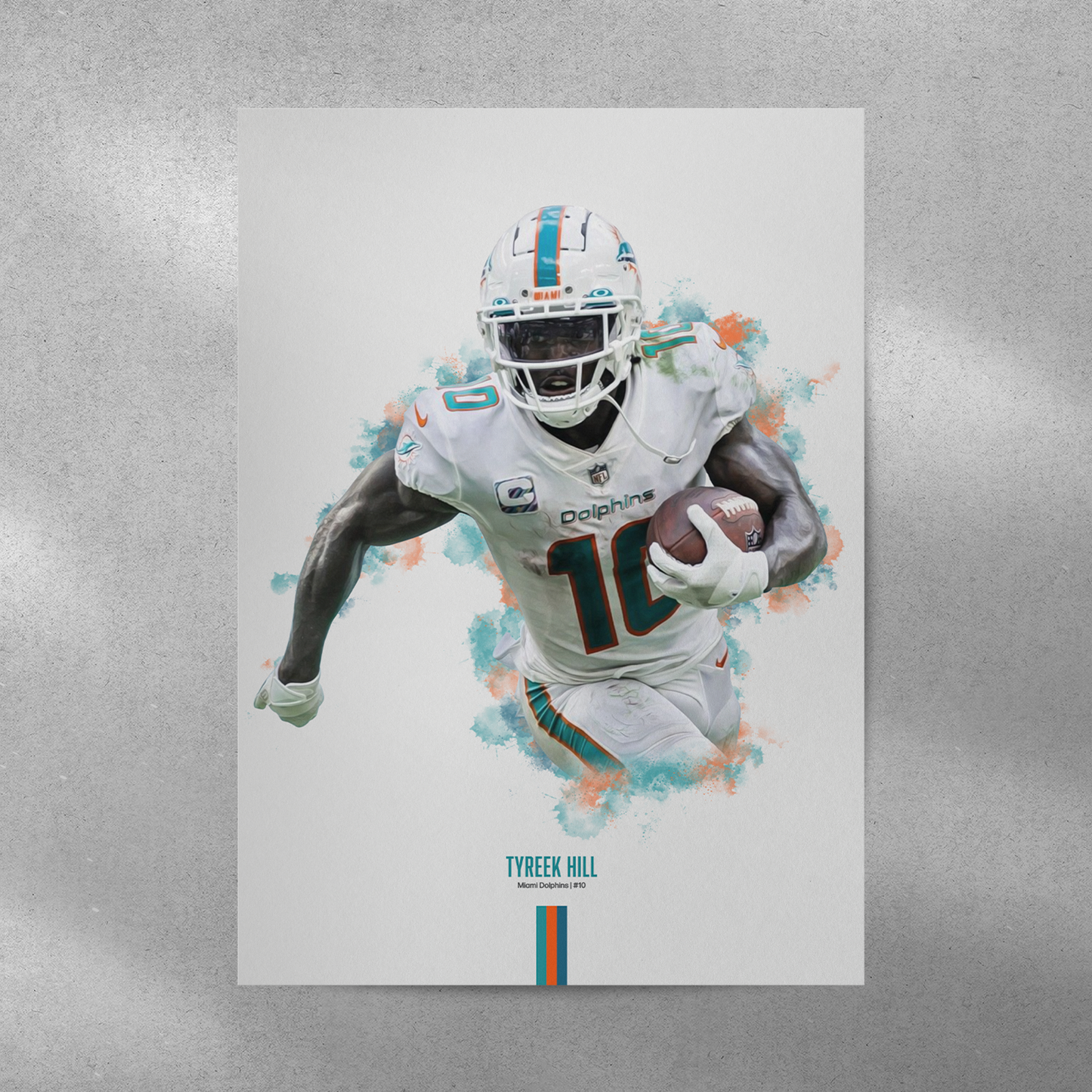 poster mockup of football player tyreek hill on a grey wall