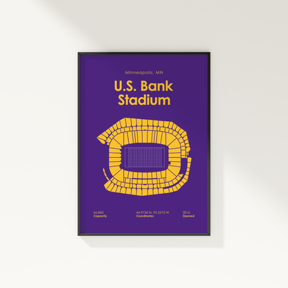 Framed poster of U.S. Bank Stadium layout on a purple background