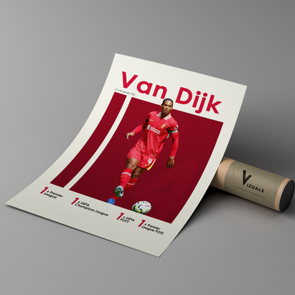 poster mockup of soccer player virgil van dijk leaning on a cardboard tube