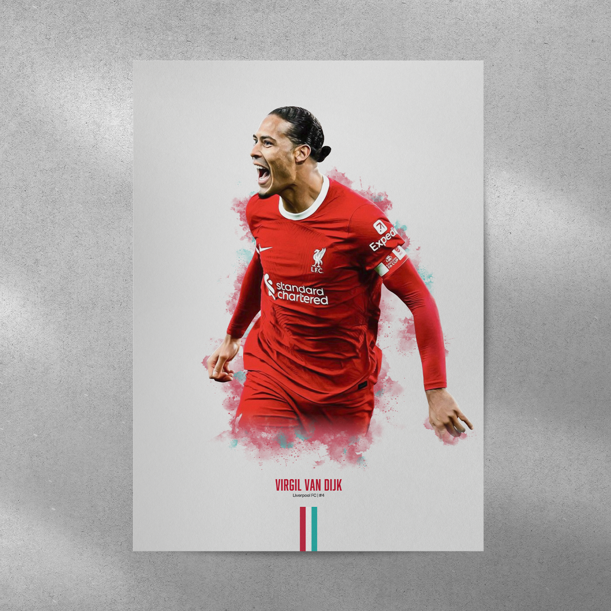 poster mockup of soccer player virgil van dijk on a grey wall