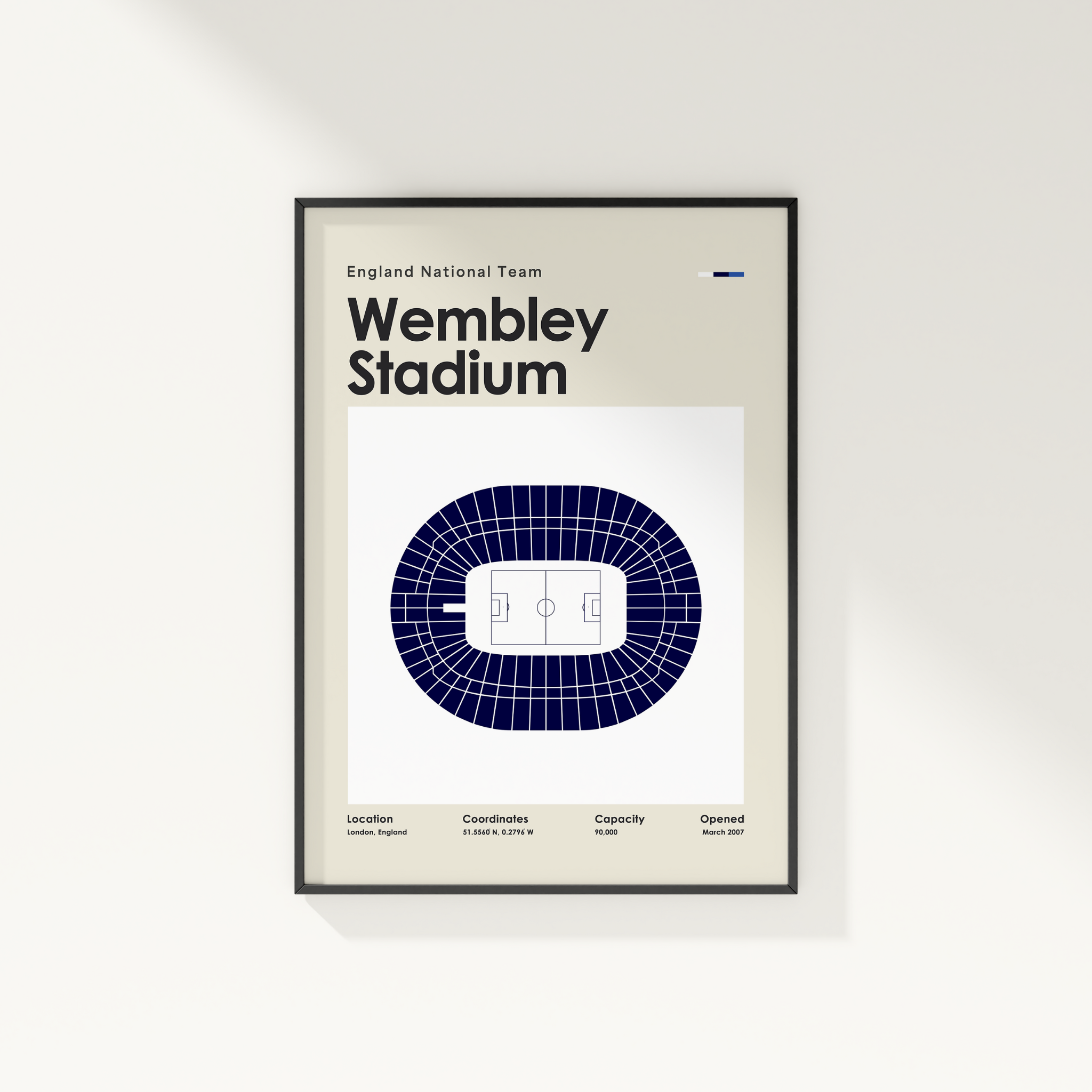 Framed poster of Wembley Stadium with England National Team text on a white background