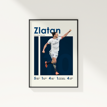 framed poster mockup of soccer player zlatan ibrahimovic hanging on a white wall