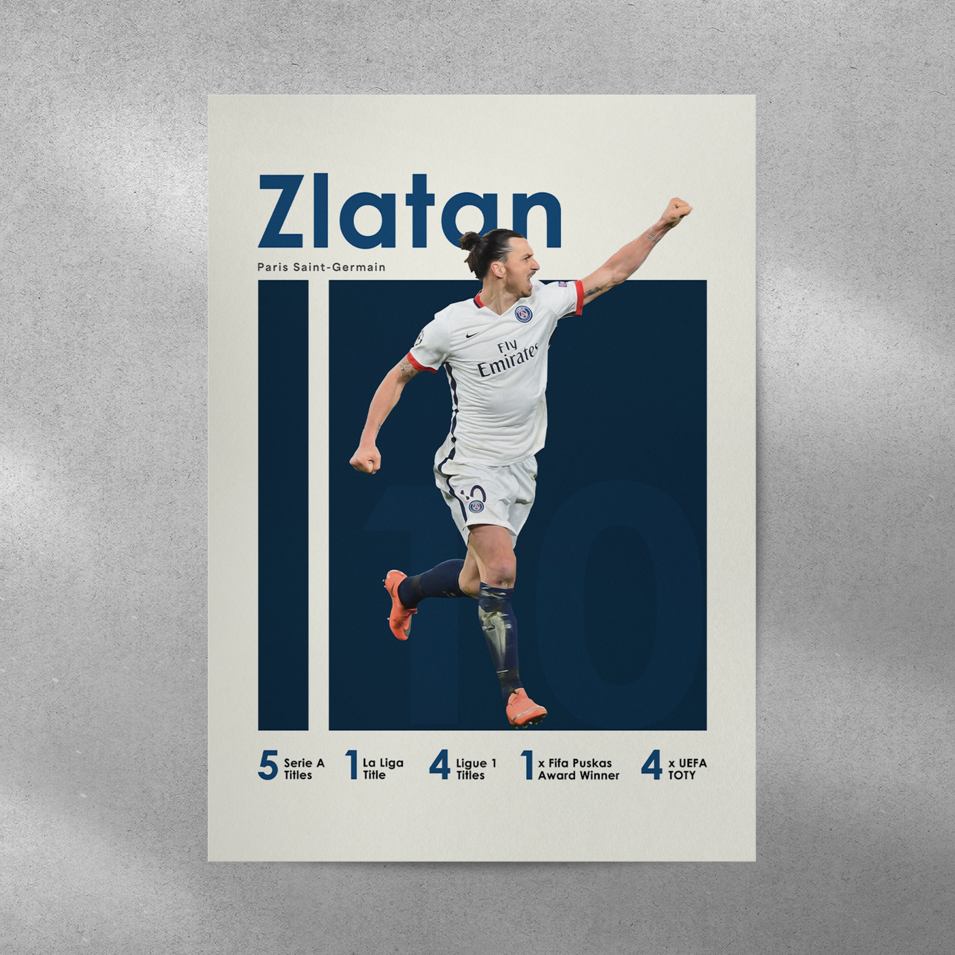 poster mockup of soccer player zlatan ibrahimovic on a grey wall